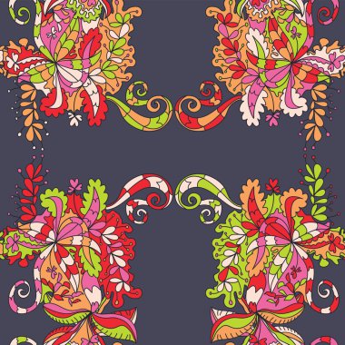 Soyut çizilmiş dalga çiçek desenli