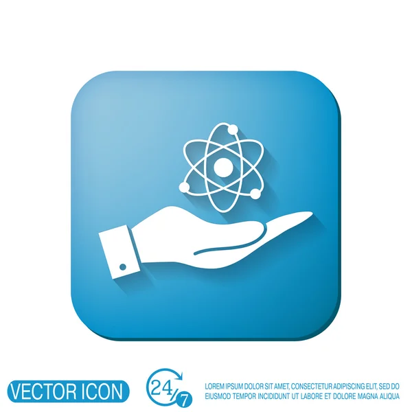 Hand met het Atoom, molecuul — Stockvector