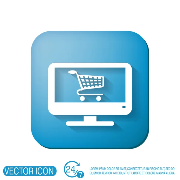 Monitor con carrito de compras de símbolo — Vector de stock