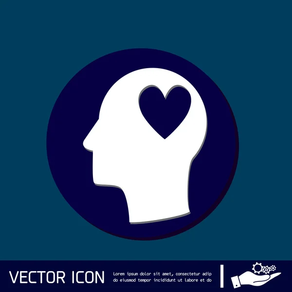 Hombre y su mente sobre el símbolo del corazón — Vector de stock