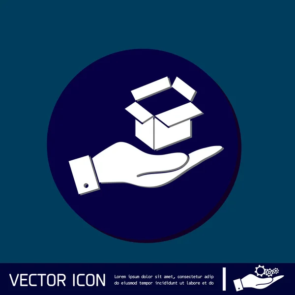 Mano sosteniendo una caja de cartón abierta — Vector de stock