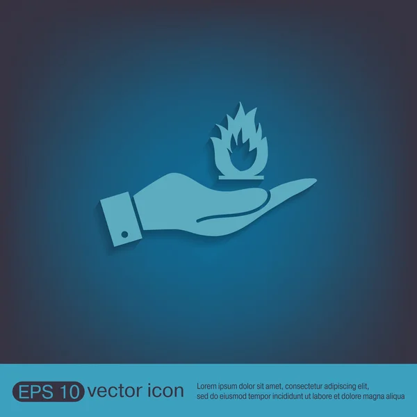 Hand holding  fire sign. — Stock Vector