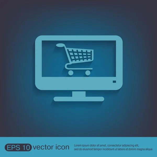 Monitor con carrito de compras de símbolo — Vector de stock