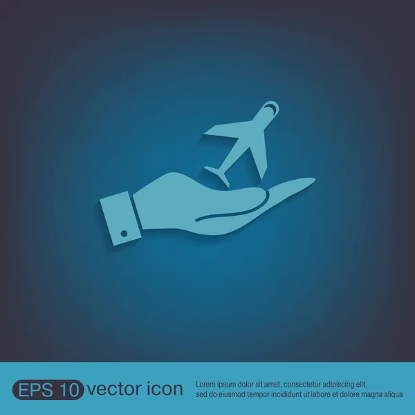 Hand holding  airplane symbol . — Stock Vector