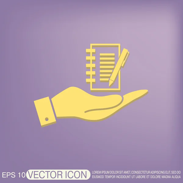 Hand met vel papier met pen — Stockvector