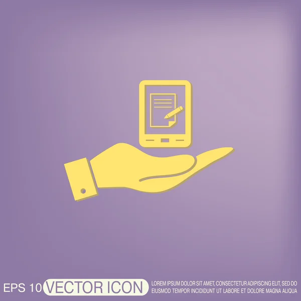 Hand holding a tablet pad — Stock Vector