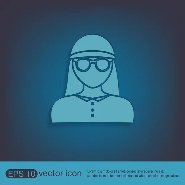 Icono imagen chica en gafas y un sombrero — Vector de stock