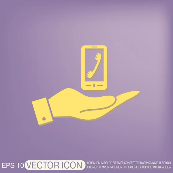 Hand met smartphone met elefoon handset — Stockvector
