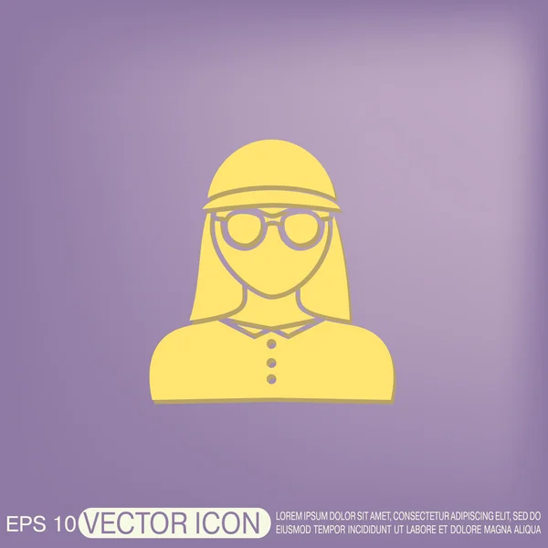 Pictogram afbeelding meisje in bril en muts — Stockvector