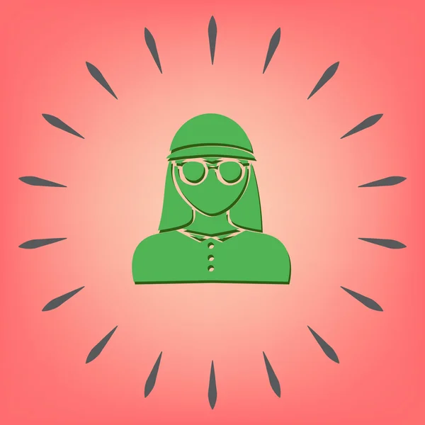 Icône image fille dans des lunettes et un chapeau — Image vectorielle