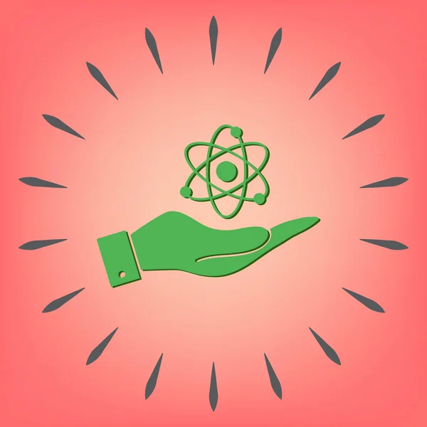 Hand hält Atom, Molekül. — Stockvektor