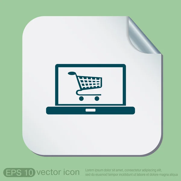 Portátil con símbolo carrito de compras — Vector de stock