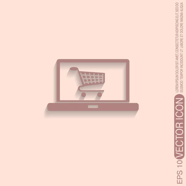 Laptop with symbol shopping cart — Stock Vector