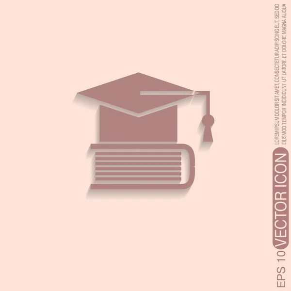 Graduate hat on the book. icon teachings. — Stock Vector