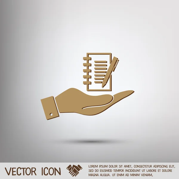 Hand som håller ett ark papper med penna — Stock vektor
