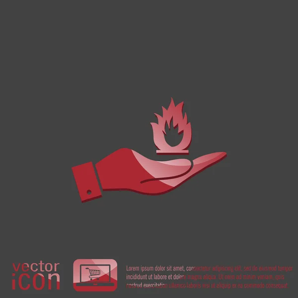 Hand holding a fire  icon. — Stock Vector