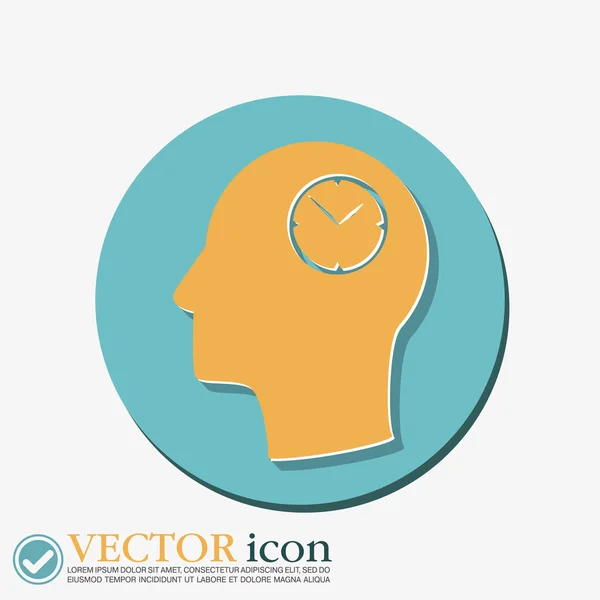 Hombre y su mente sobre el reloj, reloj de iconos. símbolo de tiempo — Archivo Imágenes Vectoriales