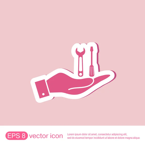 Hand holding a screwdriver and wrench — Stock Vector