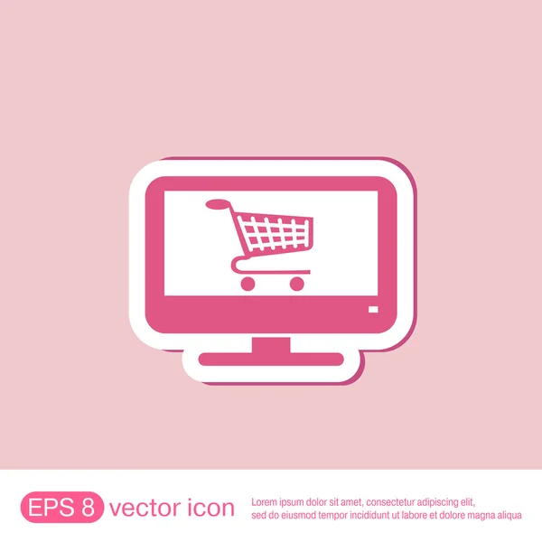 Monitor with symbol shopping cart — Stock Vector