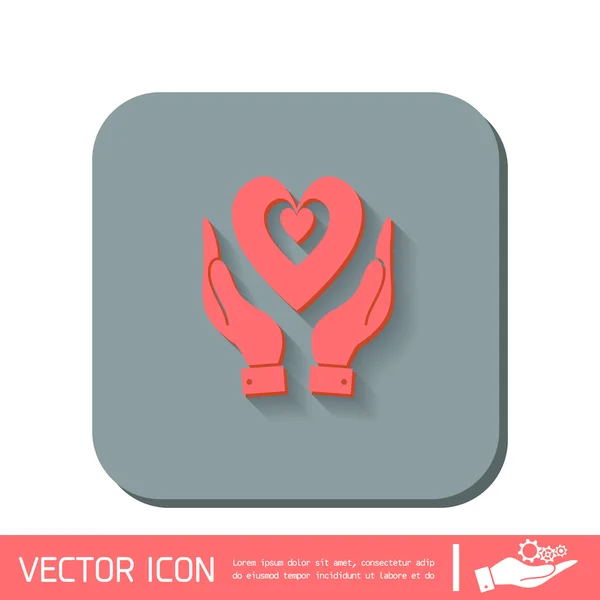 Mano celebración corazón icono — Vector de stock