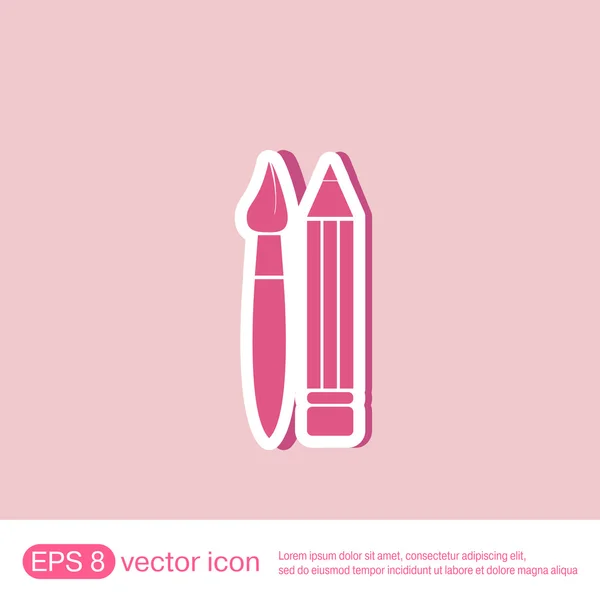 Icono de pincel y lápiz — Vector de stock