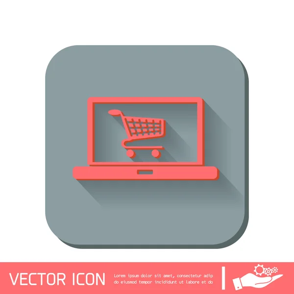 Laptop com carrinho de compras símbolo — Vetor de Stock
