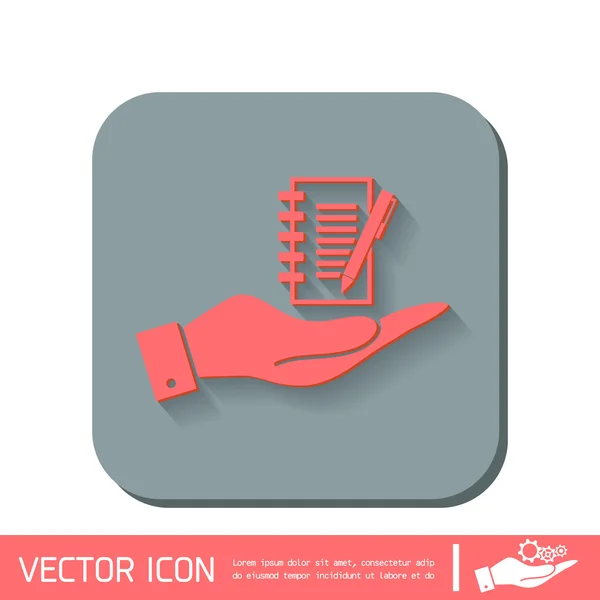 Hoja de papel de mano con pluma — Vector de stock