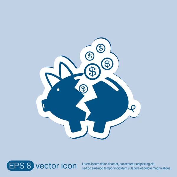 Broken piggy Bank icon — Stock Vector