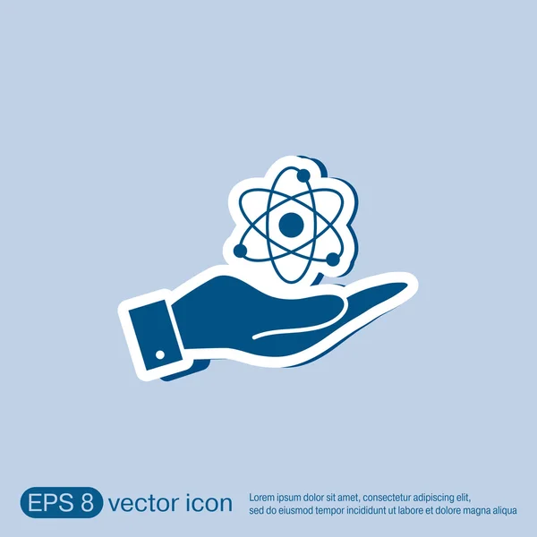 Mano sosteniendo el átomo, molécula . — Vector de stock