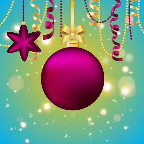 Nyår Gratulationskort. Christmas Ball med båge och band. — Stock vektor