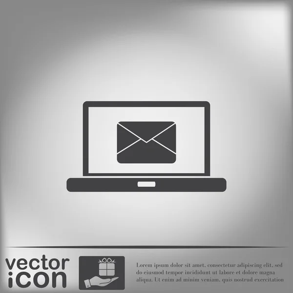 Ordinateur portable avec enveloppe de lettre, icône de courrier — Image vectorielle