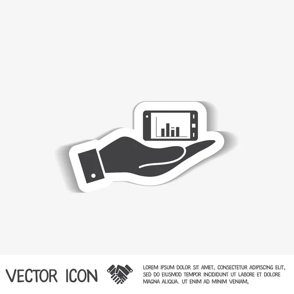 Smartphone de mano con diagrama — Vector de stock