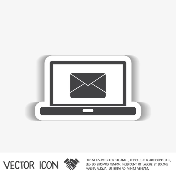 Laptop com envelope carta, ícone de correio — Vetor de Stock