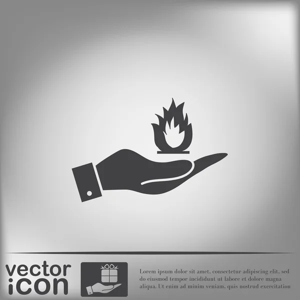 Hand holding fire sign. — Stock Vector