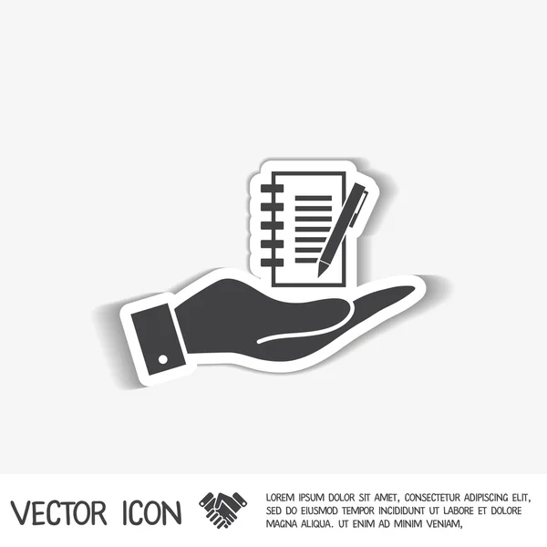 Mano con documento y pluma — Vector de stock