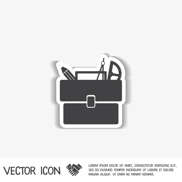 Bolso maletín escolar con papelería — Vector de stock