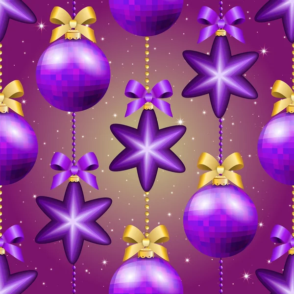 Bolas de Navidad y estrellas patrón — Vector de stock