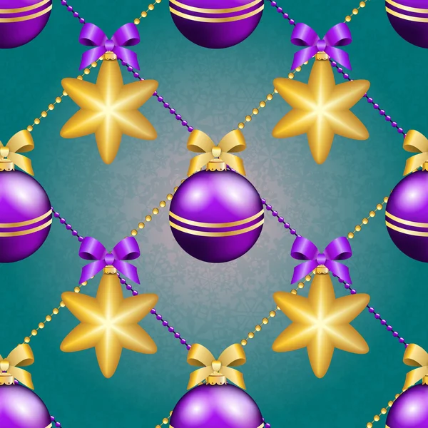 Kerstmis ballen en sterren patroon — Stockvector