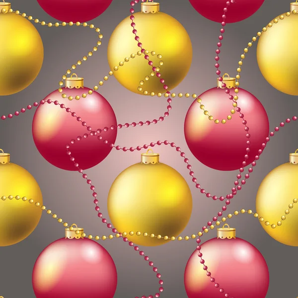 Nieuwjaar patroon met Kerstmis bal. Sparkles en bokeh. Glanzend en gloeiende — Stockvector