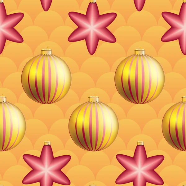 Nieuwjaar patroon met Kerstmis bal. Sparkles en bokeh. Glanzend en gloeiende — Stockvector