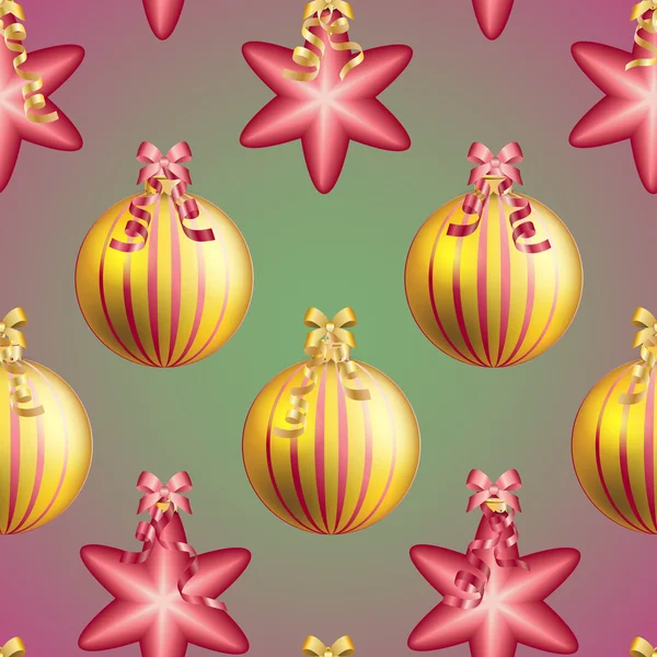 Nieuwjaar patroon met Kerstmis bal. Sparkles en bokeh. Glanzend en gloeiende — Stockvector