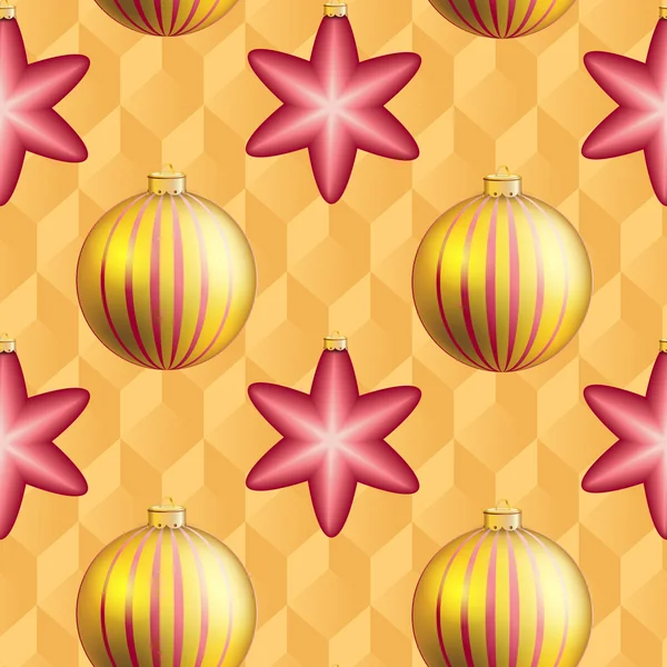 Neujahrsmuster mit Weihnachtskugel. Funkeln und Bokeh. glänzend und glühend — Stockvektor