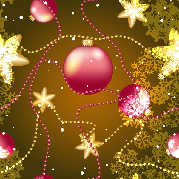 Nieuwjaar patroon met Kerstmis bal. Sparkles en bokeh. Glanzend en gloeiende — Stockvector