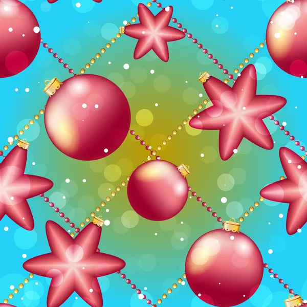 Nieuwjaar patroon met Kerstmis bal. Sparkles en bokeh. Glanzend en gloeiende — Stockvector