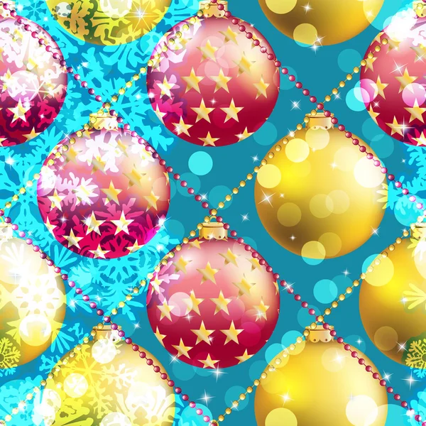 Patrón de Año Nuevo con bola de Navidad. Chispas y bokeh. Brillante y brillante — Archivo Imágenes Vectoriales