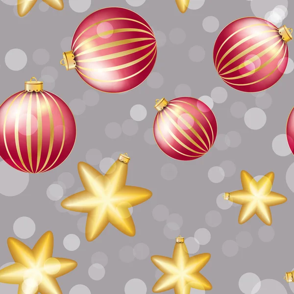 Neujahrsmuster mit Weihnachtskugel. Funkeln und Bokeh. glänzend und glühend — Stockvektor