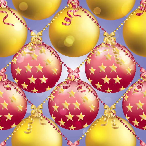 Новогодний узор с рождественским мячом. Блестки и боке. Шинный и перчаточный — стоковый вектор