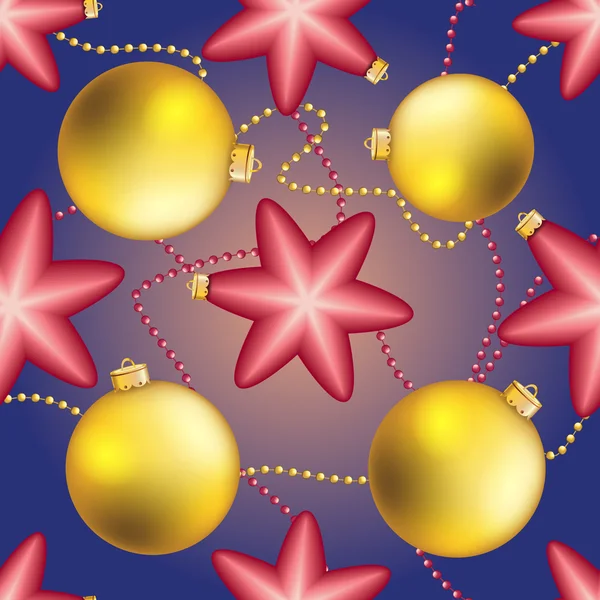Nieuwjaar patroon met Kerstmis bal. Sparkles en bokeh. Glanzend en gloeiende — Stockvector