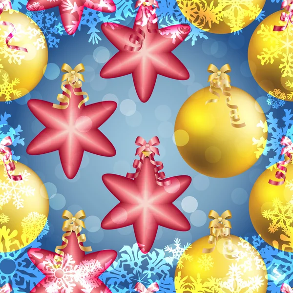 Patrón de Año Nuevo con bola de Navidad. Chispas y bokeh. Brillante y brillante — Vector de stock