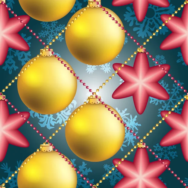 Nieuwjaar patroon met Kerstmis bal. Sparkles en bokeh. Glanzend en gloeiende — Stockvector